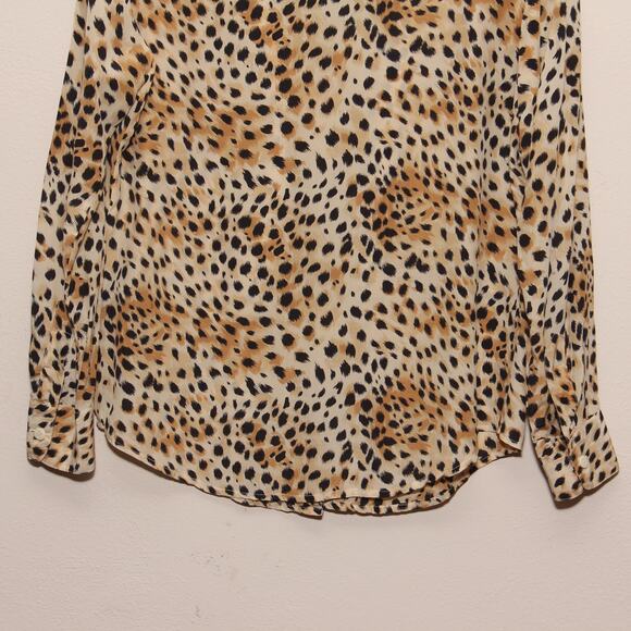 August Silk Animal Print Silk Blouse Top Size 6/36 Long Sleeve Collar - Picture 6 of 9